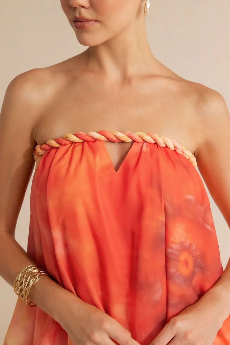 Tie Dye Print Chiffon Cut Out Twist Knot Tube Top - 3