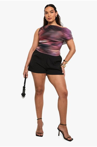 Plus Abstract Asymmetric Ruched Top - multi