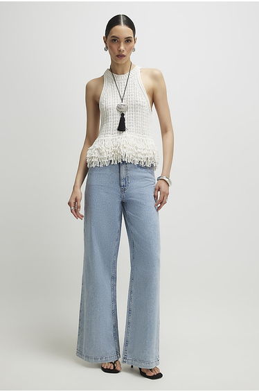 Blue 5 Pocket Wide Leg Jeans