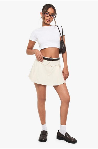 Foldover Pleated Tailored Skort - ecru