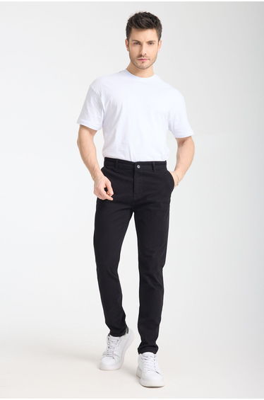 Black Slim Fit Basic Chino Flexible Gabardine Trousers