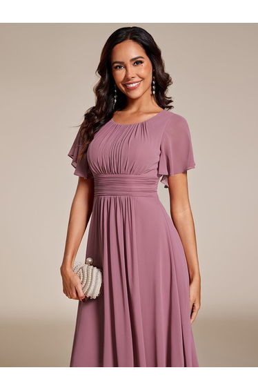 ever EDEN|Flowy Chiffon Round Neckline A-Line Knee Length Wedding Guest Dress