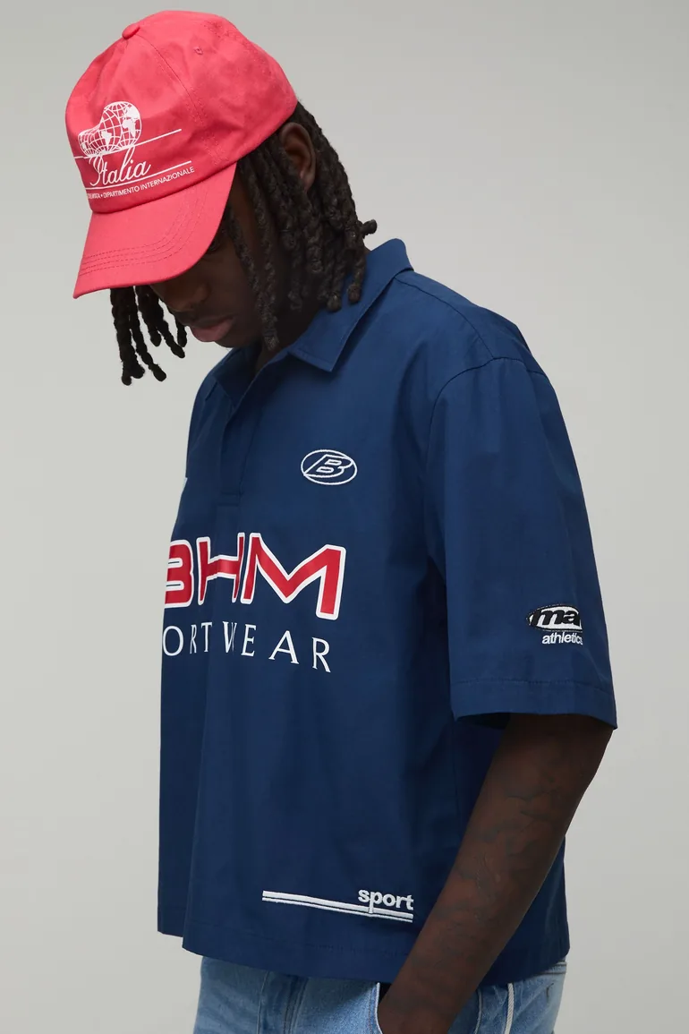 قميص بتصميم واسع عريض بأزرار - كحلي - 2