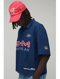 قميص بتصميم واسع عريض بأزرار - كحلي - 2