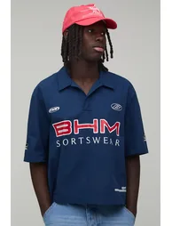 قميص بتصميم واسع عريض بأزرار - كحلي