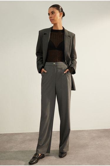 Anthracite Premium Quality Wide Leg Woven Trousers