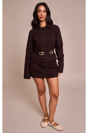 Petite Dark Chocolate Denim Mini Skirt