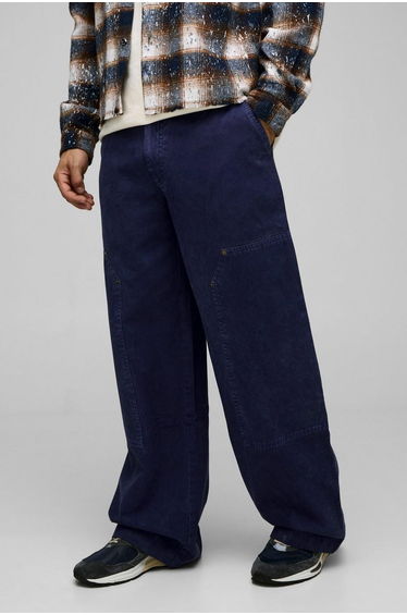 Baggy Fit Washed Carpenter Trousers - navy