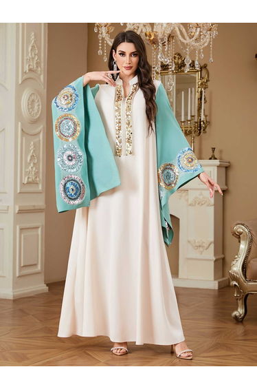 Women Sequin Patch Detail Butterfly Sleeve Jalabiya