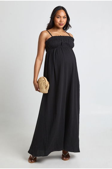 Maternity Cheesecloth Maxi Smock Dress - black