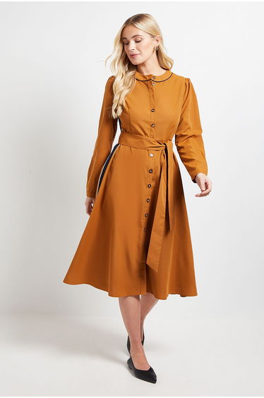 PETITE SIDE STRIPE TIE WAIST MIDI DRESS