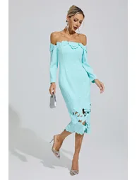 Wisława Green Off-Shoulder Embroidered Dress - 5