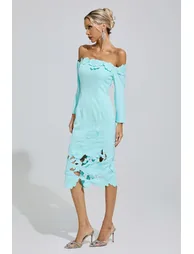 Wisława Green Off-Shoulder Embroidered Dress - 3