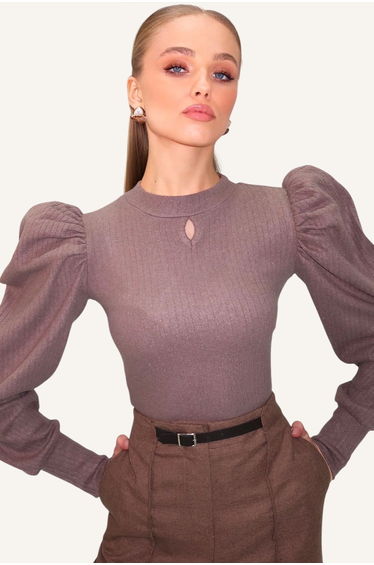 Women's Mink Crew Neck Drop Neck Princess Sleeve Knitwear Blouse