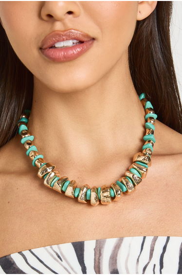 Turquoise Statement Beaded Necklace - turquoise