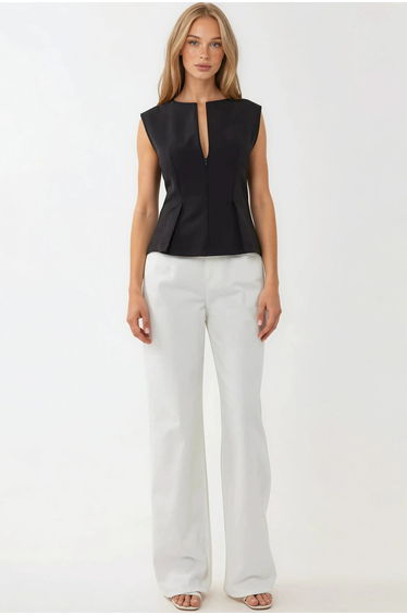 Pleated Slim Fit Zippered Blouse