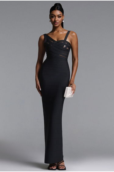 Vla Classic Contour Asymmetric Stripe Bandage Maxi Dress