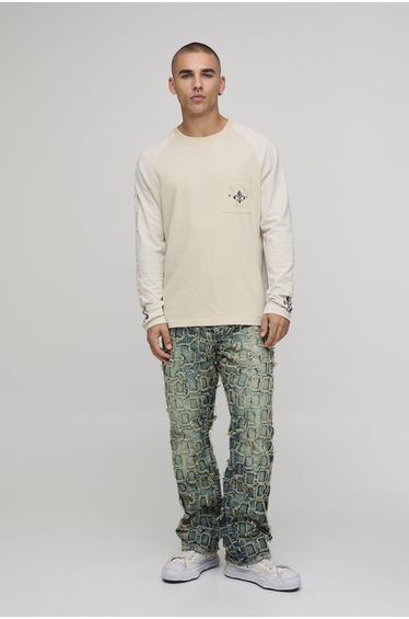 Slim Flared Distressed Washed Jeans - antique wash