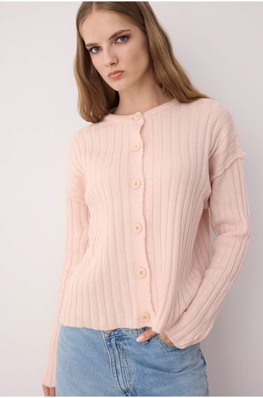 Powder More Sustainable Basic Ribbed Wide Pattern Knitwear Cardigan