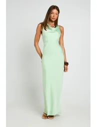Drape Back Satin Maxi Dress - mint - 2