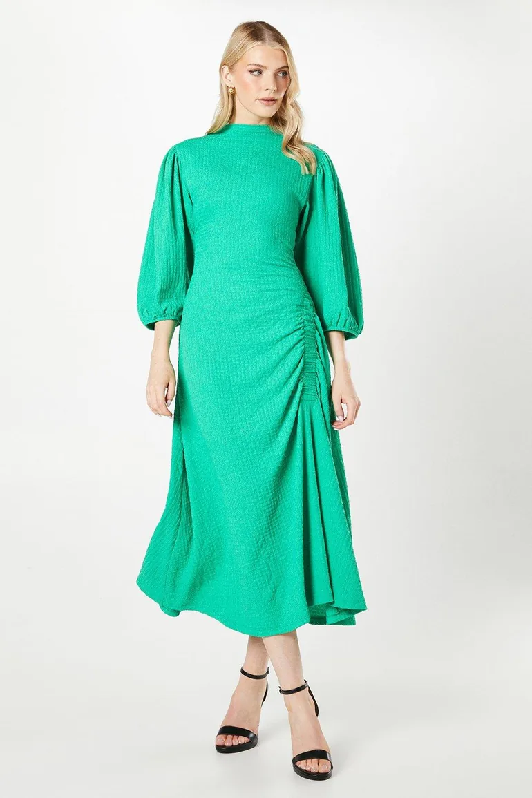 Shop Textured Jersey Ruched Detail Dress Online in Oman