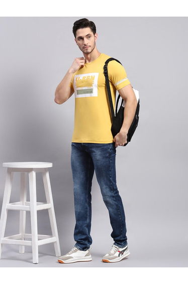Regular Fit Mustard Printed Round Neck TShirt