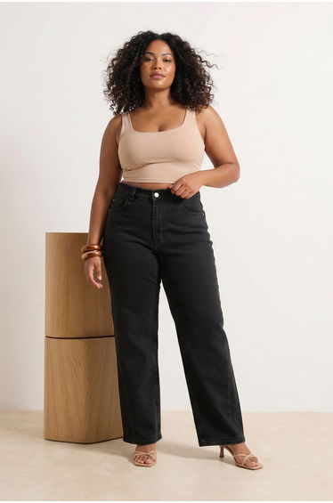 Gray High Waist Wide Leg Comfort/Medium Stretch Wide Leg Plus Size Jeans
