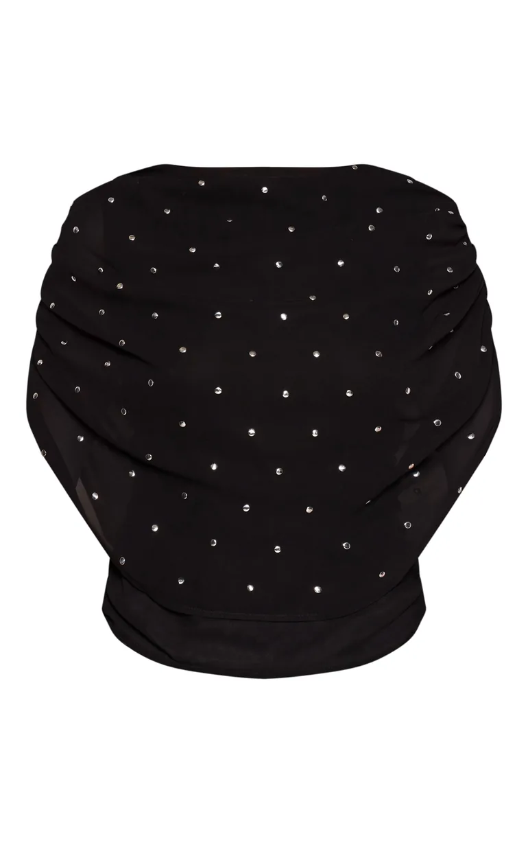 Petite Black Stud Detail Ruched Cape Top - 4