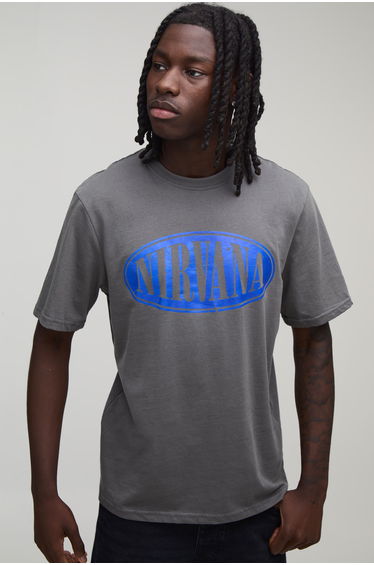 Regular Nirvana Slogan License Print T-shirt - charcoal
