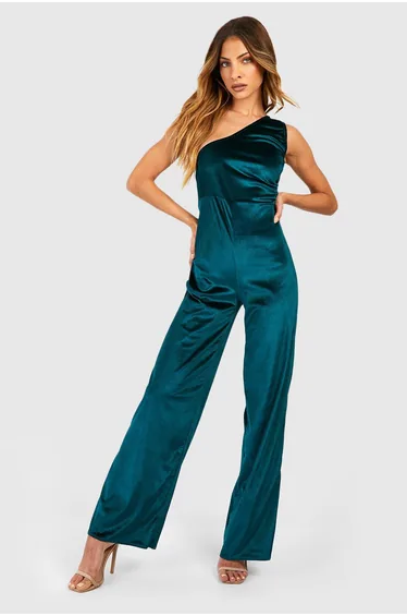 Velvet One Shoulder Wide Leg Jumpsuit
