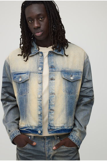 Extreme Washed Bleached Boxy Denim Jacket - bleached blue
