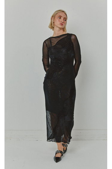 Black Mesh Panel Maxi Dress