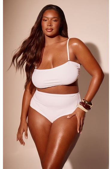 Plus White Basic High Waist Bikini Bottoms