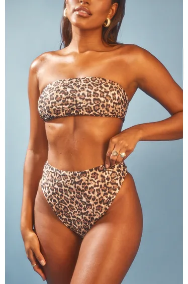 Recycled Leopard Mix & Match High Waisted High Leg Bikini Bottoms