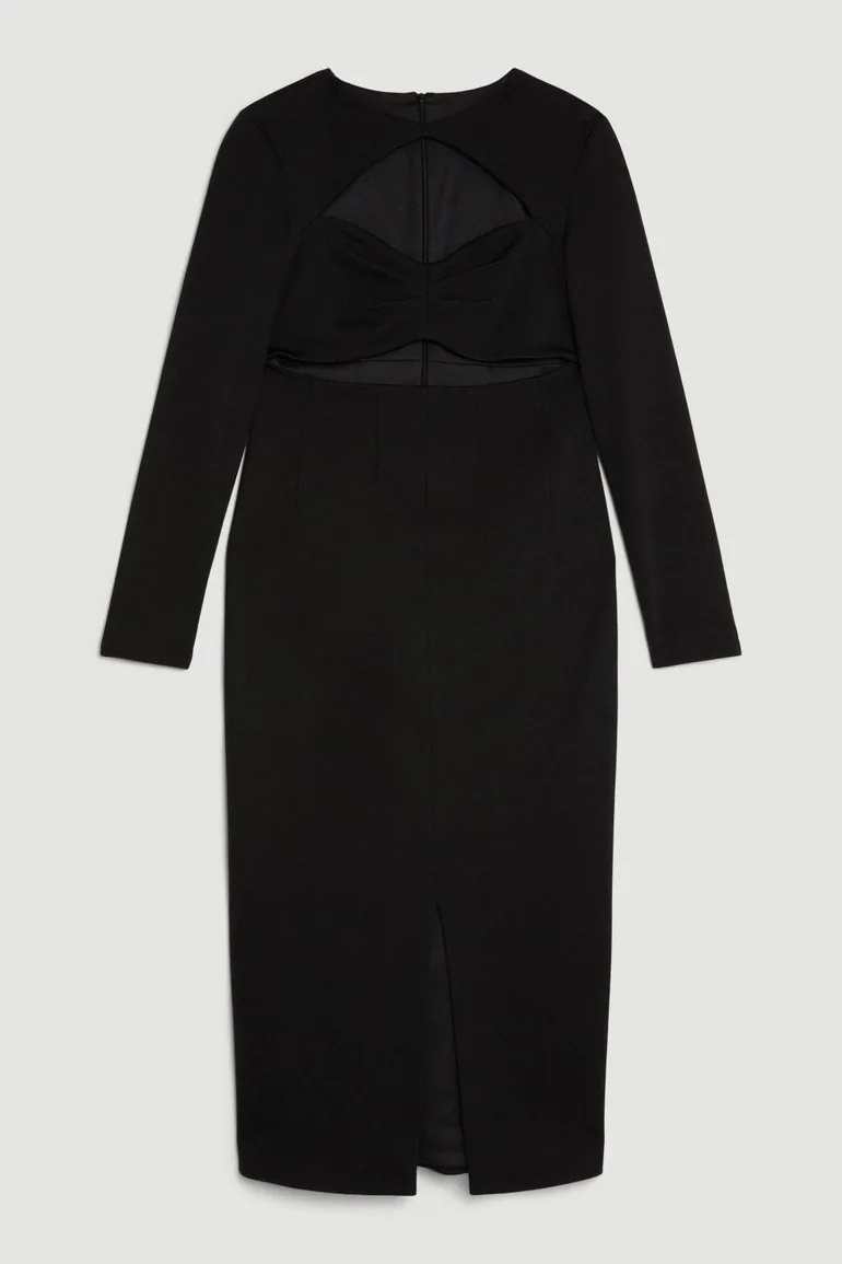 Italian Structured Jersey Cut Out Pencil Midi Dress - 3
