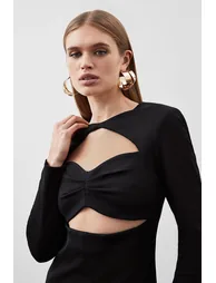 Italian Structured Jersey Cut Out Pencil Midi Dress - 1