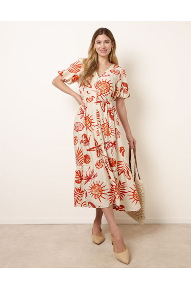 Tropical Button Through Midi Dress