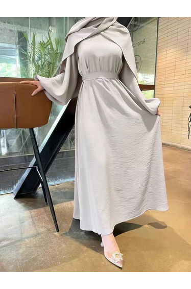 Beige Textured Balloon Sleeve Maxi Dress