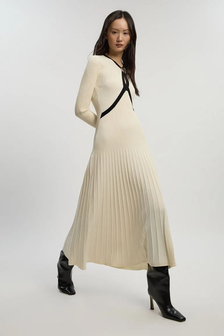 rib knit dress with flared skirt H&M Rib-Knit Dress with Flared Skirt