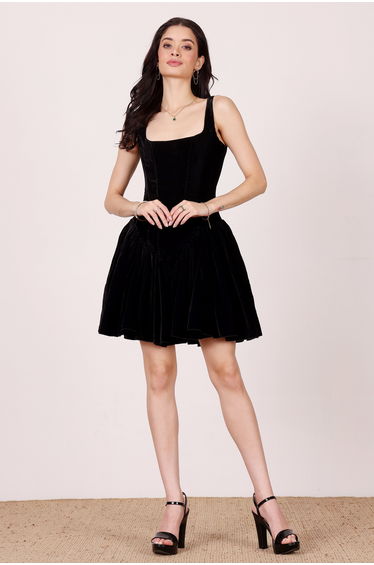 Quest Velvet Corset Mini Dress in Black