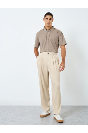 Regular Fit Textured Polo with Button Placket