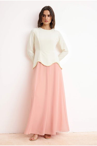 Pink A-Line Thick Crepe Plain Weave Hijab Evening Dress