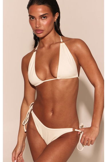 Cream Mini O Ring Tie Side Bikini Bottoms