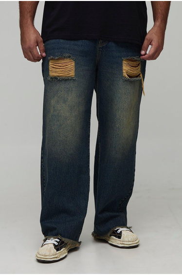 Plus Ripped Raw Hem Stonewash Relaxed Fit Jeans - stonewash