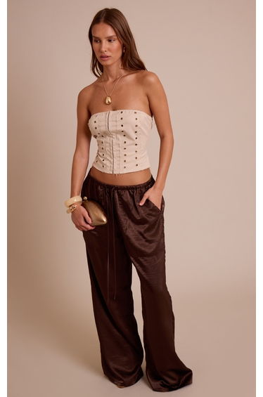 Stone Distressed Woven Eyelet Detail Bandeau Corset