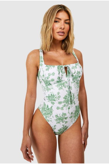 Floral Ruched Detail Swimsuit - green