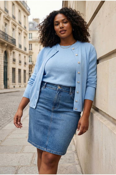 Blue basic cardigan-blouse 2-piece set knitwear cardigan
