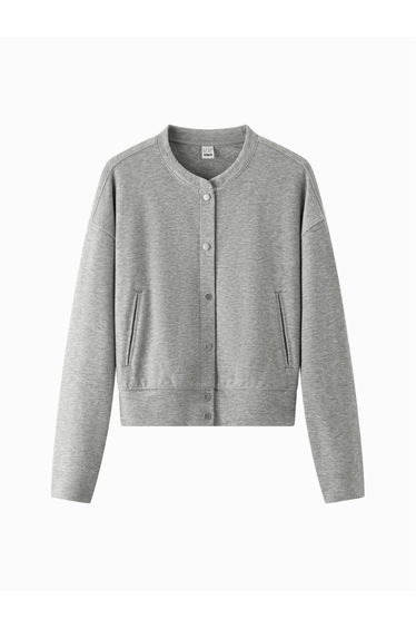 Women's Snap Button Jacket with Ribbed Hem