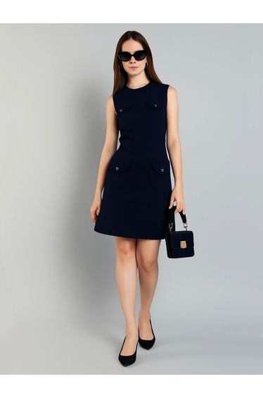 Women Navy Sleeveless Sheath Mini Dress