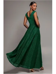 Goddiva Crossover Lurex Glitter Maxi Dress - Emerald - 1